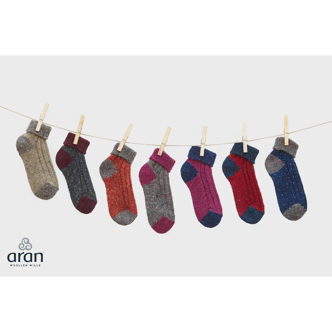 Adults Turn Down Ankle Sock Burgundy Grey - Image 2