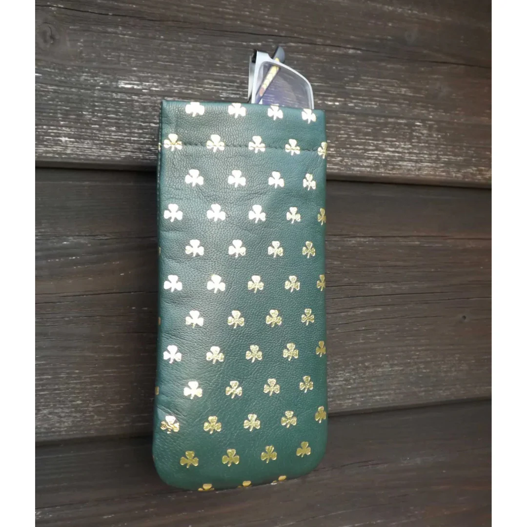 All Over Shamrock Leather Readers Specs Case