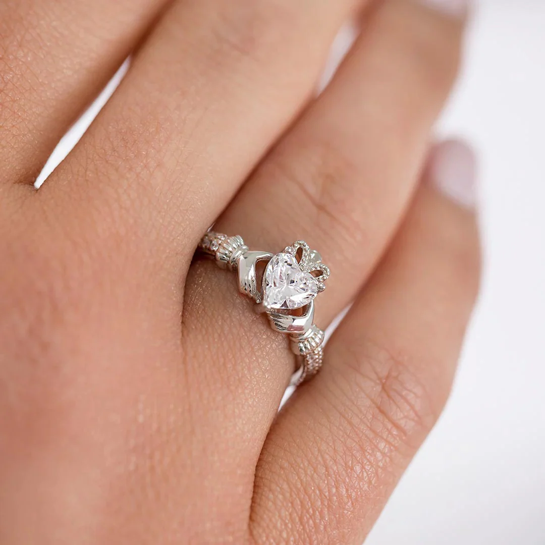 April Birthstone Crystal Claddagh Ring - Image 2