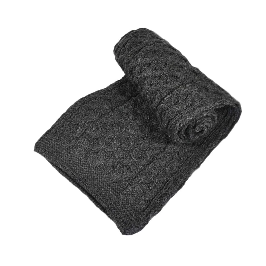 Aran Merino Wool Honeycomb Charcoal Scarf - Image 3