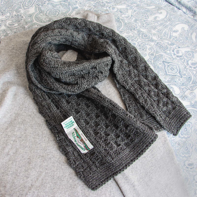 Aran Merino Wool Honeycomb Charcoal Scarf - Image 5