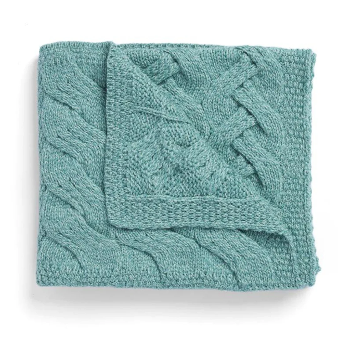 Aran Patchwork Cot Throw Teal - Image 3
