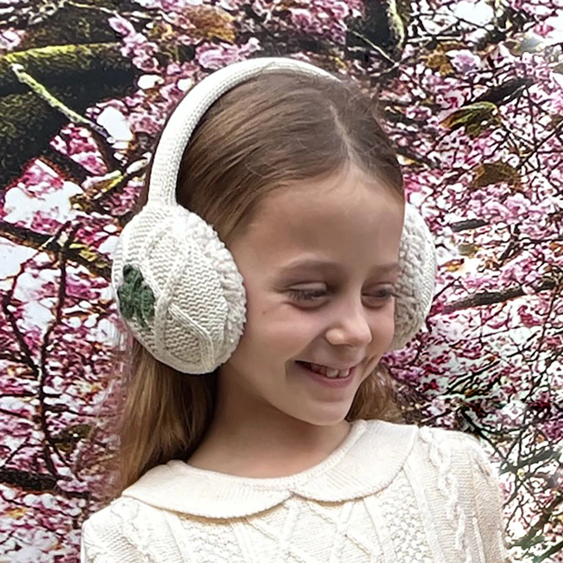 Aran Style Shamrock Cream Ear Muffs - Image 2