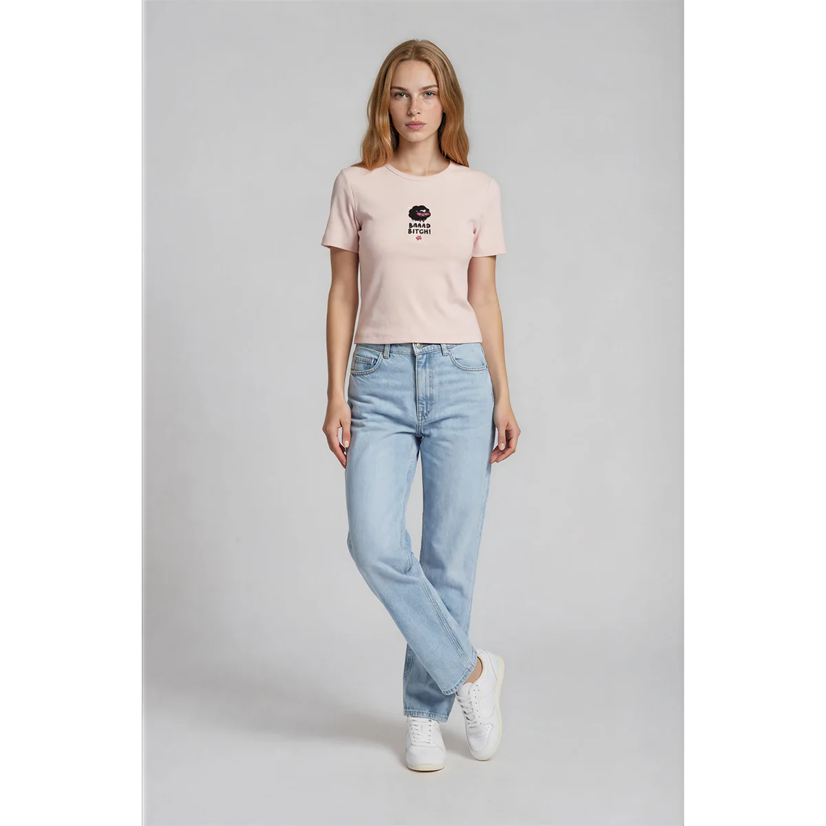 Baad B Pink Marshmallow Ribbed Women's Crop Top - Image 2