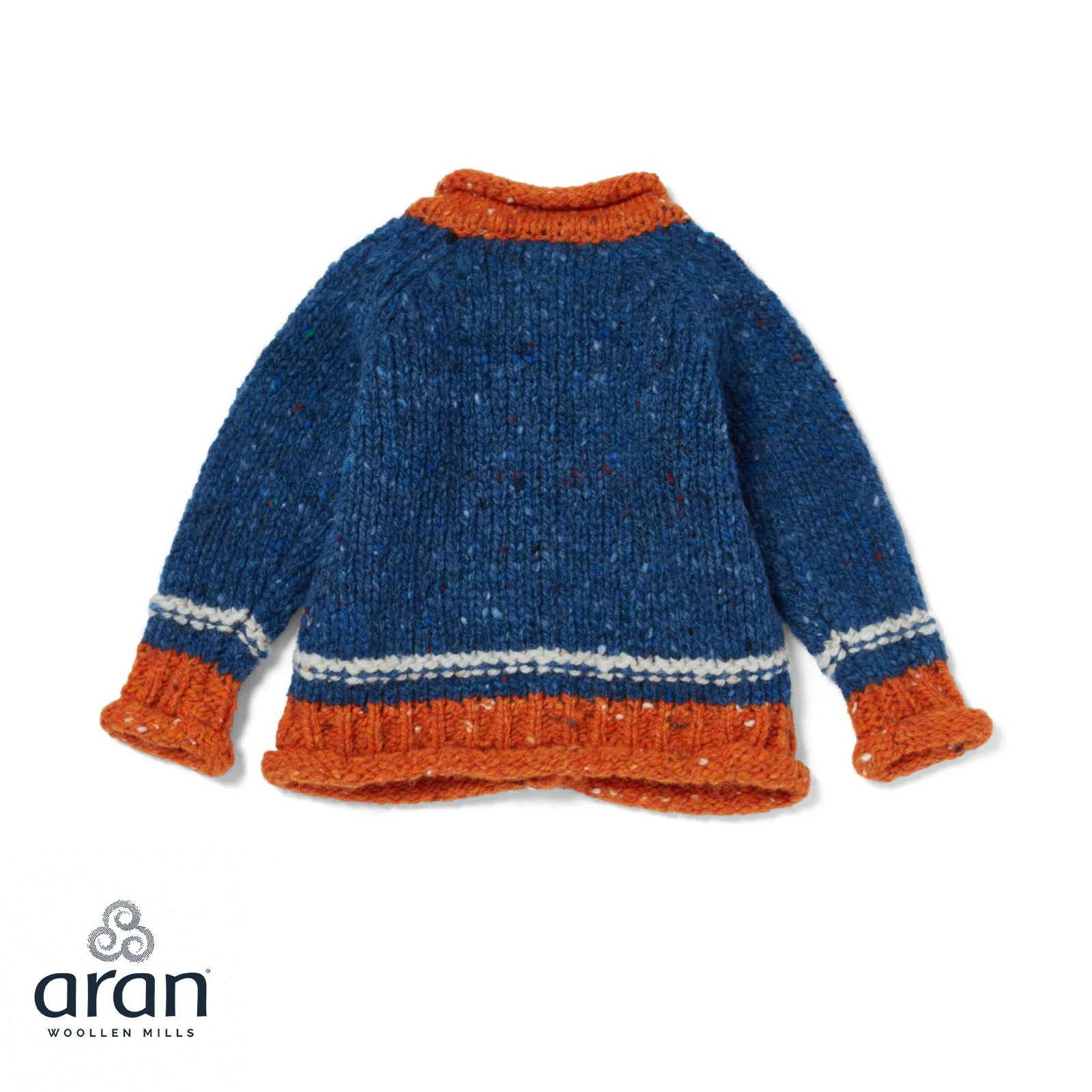 Baby Roll Neck Blue Aran Cardigan - Image 3