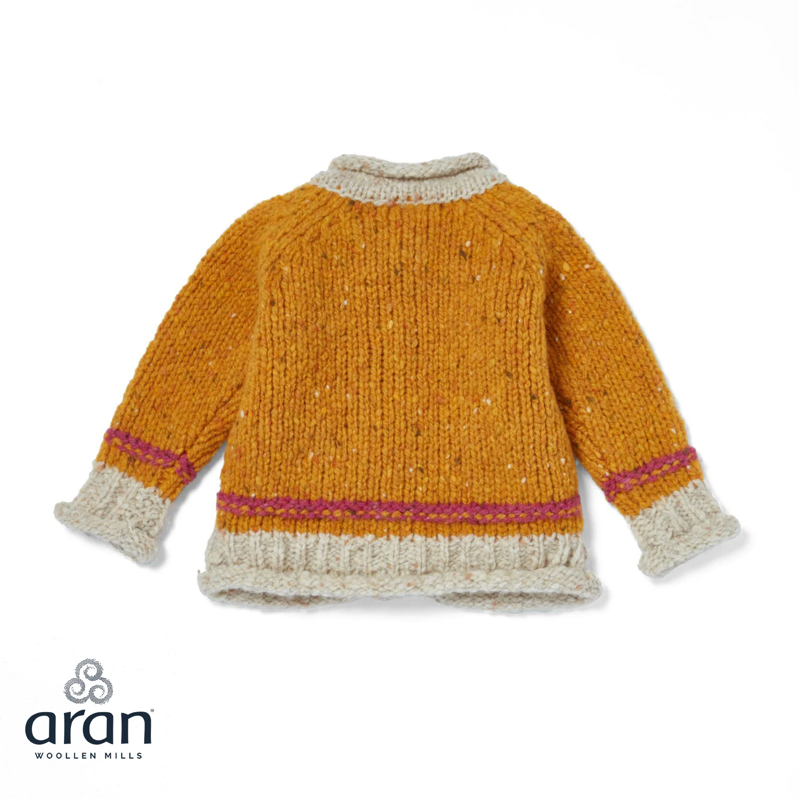 Baby Roll Neck Mustard Aran Cardigan - Image 3