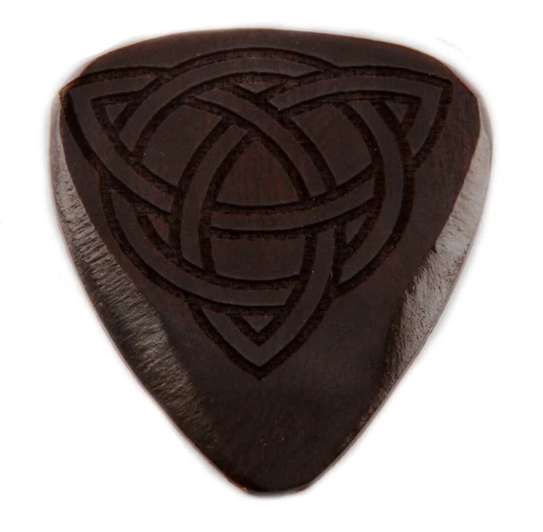 Black Wooden Guitar Pick With Celtic Knot Design