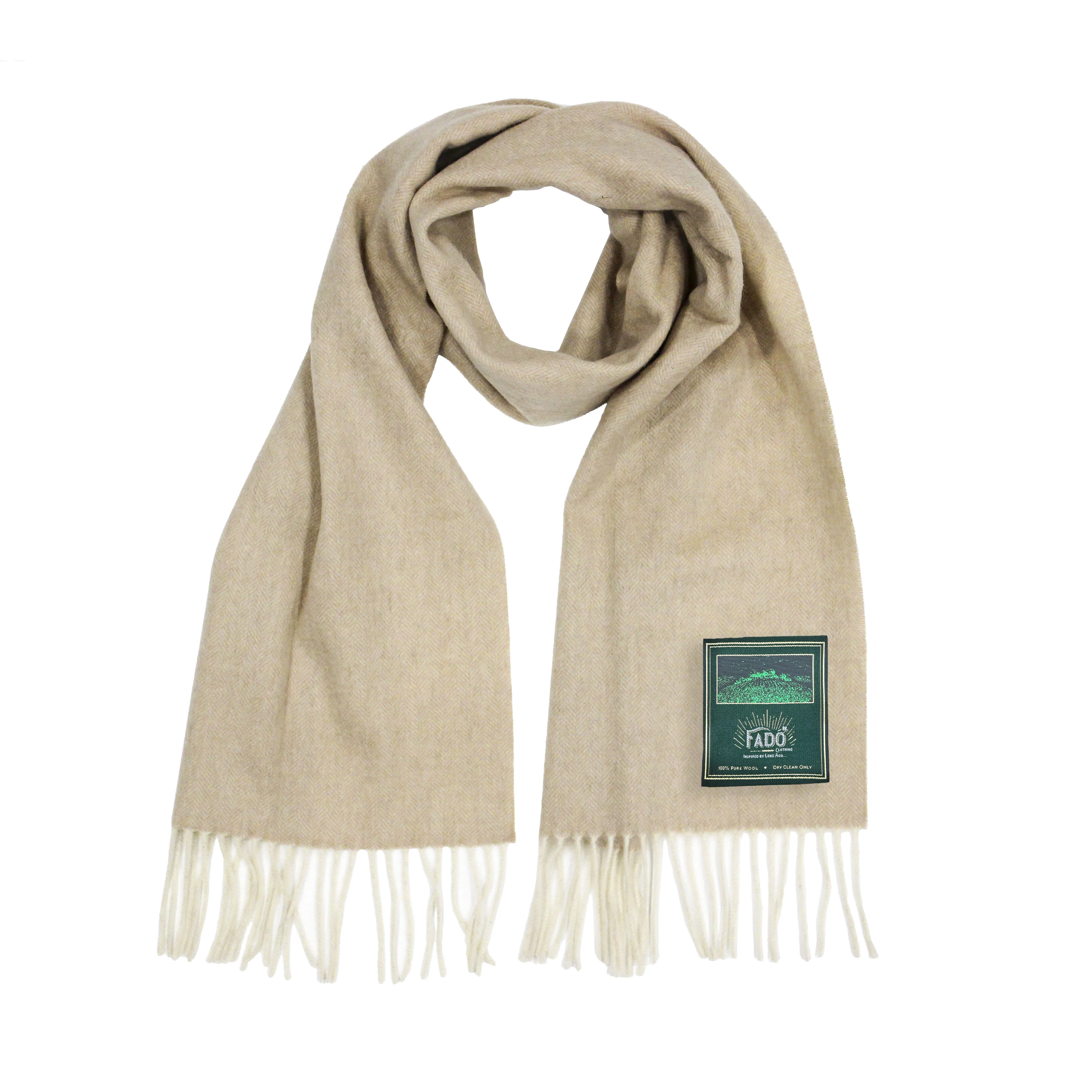 Brushed Woollen Tartan Scarf Pale Camel
