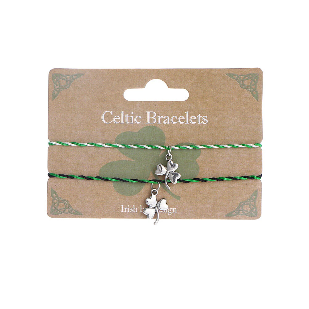 Celtic Bracelets 2 Pack With Shamrock Charm Green & Blacks - Image 2