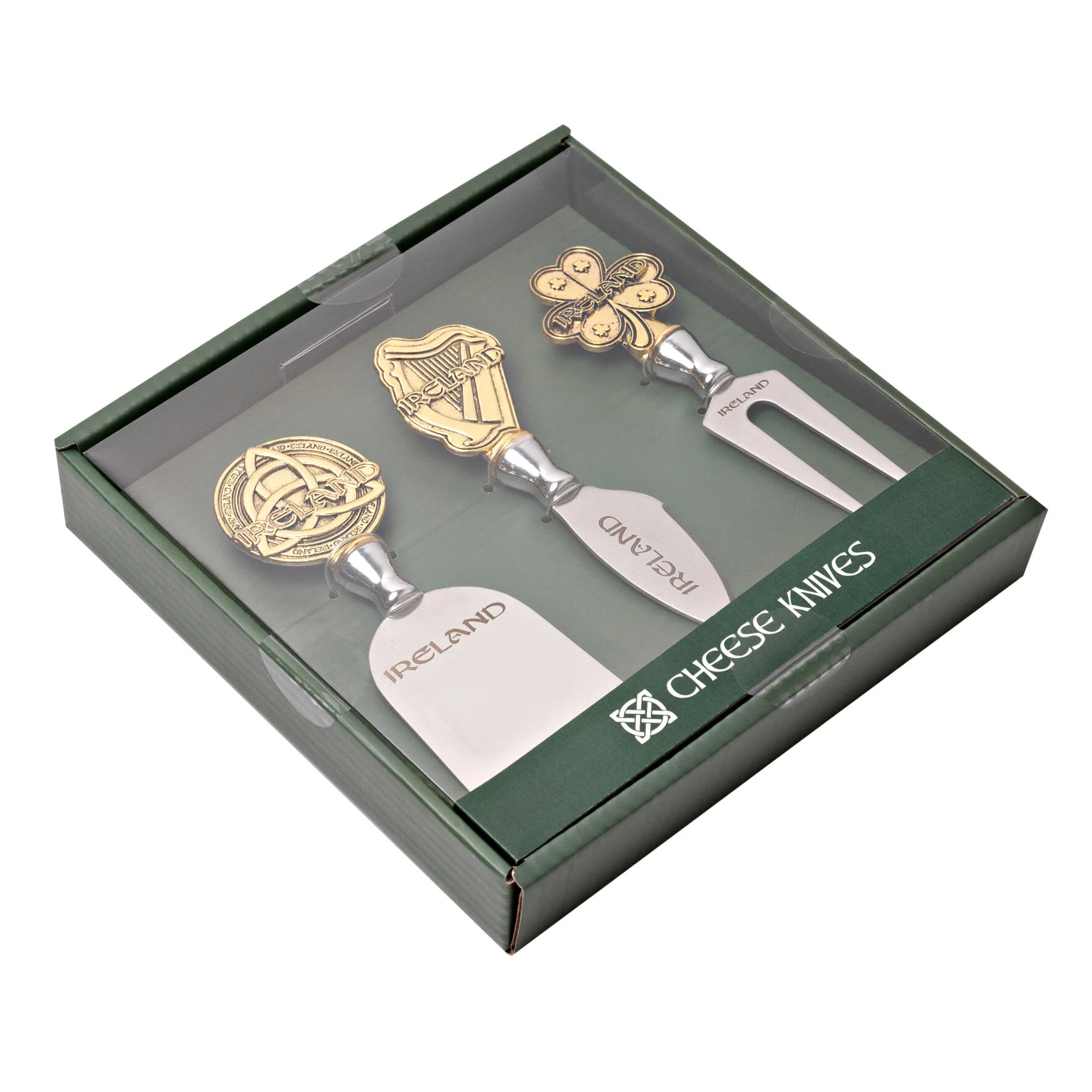 Celtic Ireland Designed 3 Pack Of Cheese Knives Shamrock Harp & Trinity Knot Design - Image 2