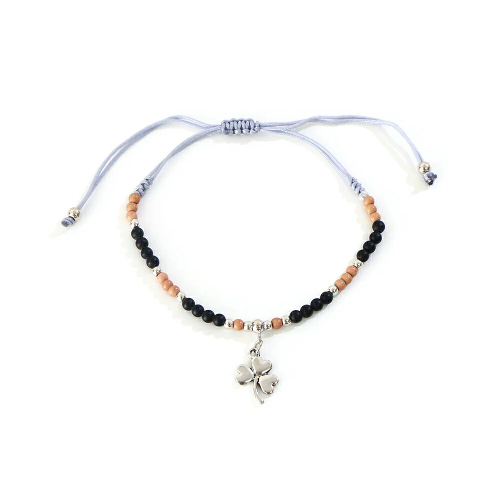 Celtic String Bead Bracelet With Shamrock Charm Black & Brown