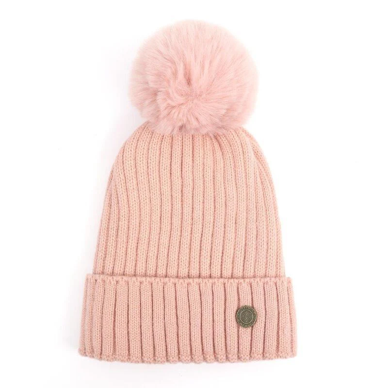 Celtic Weave Ribbed Bobble Hat Pink