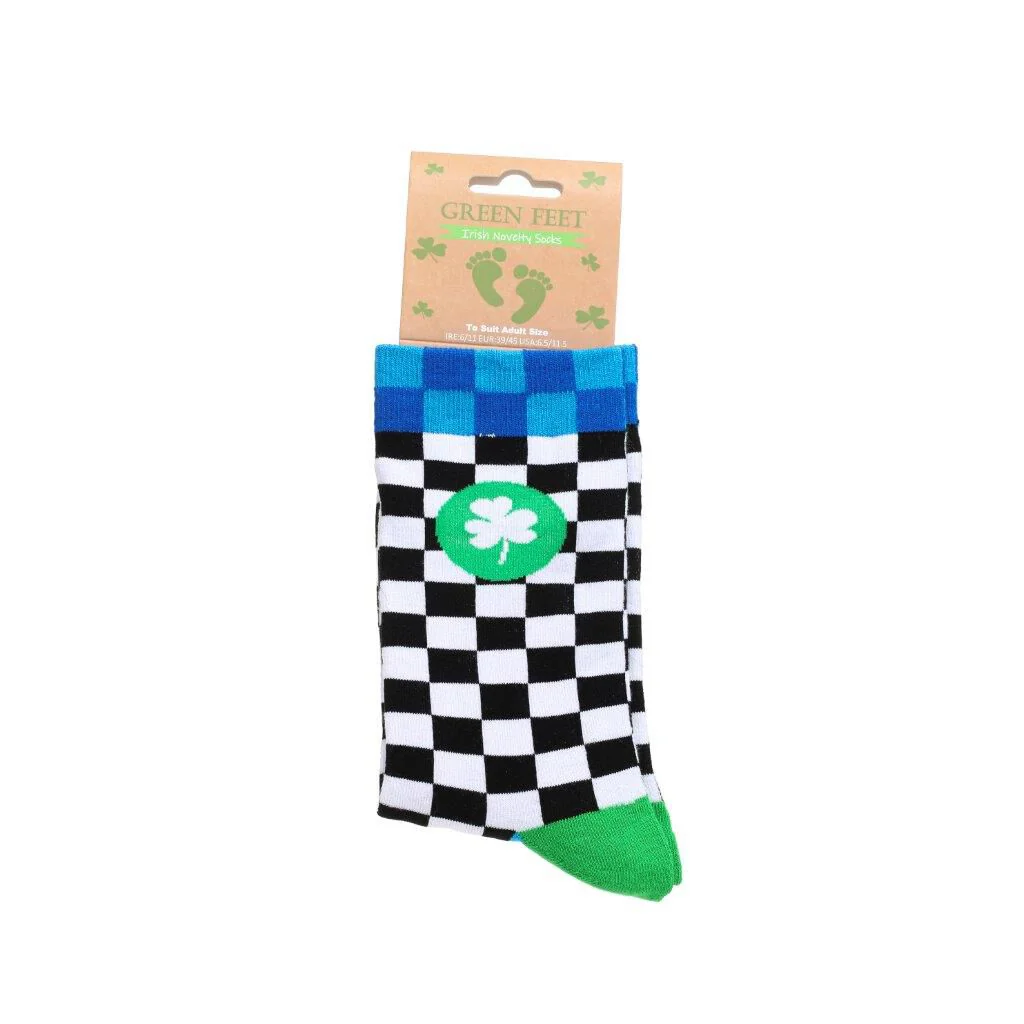 Chequered Socks Black White & Blue - Image 2