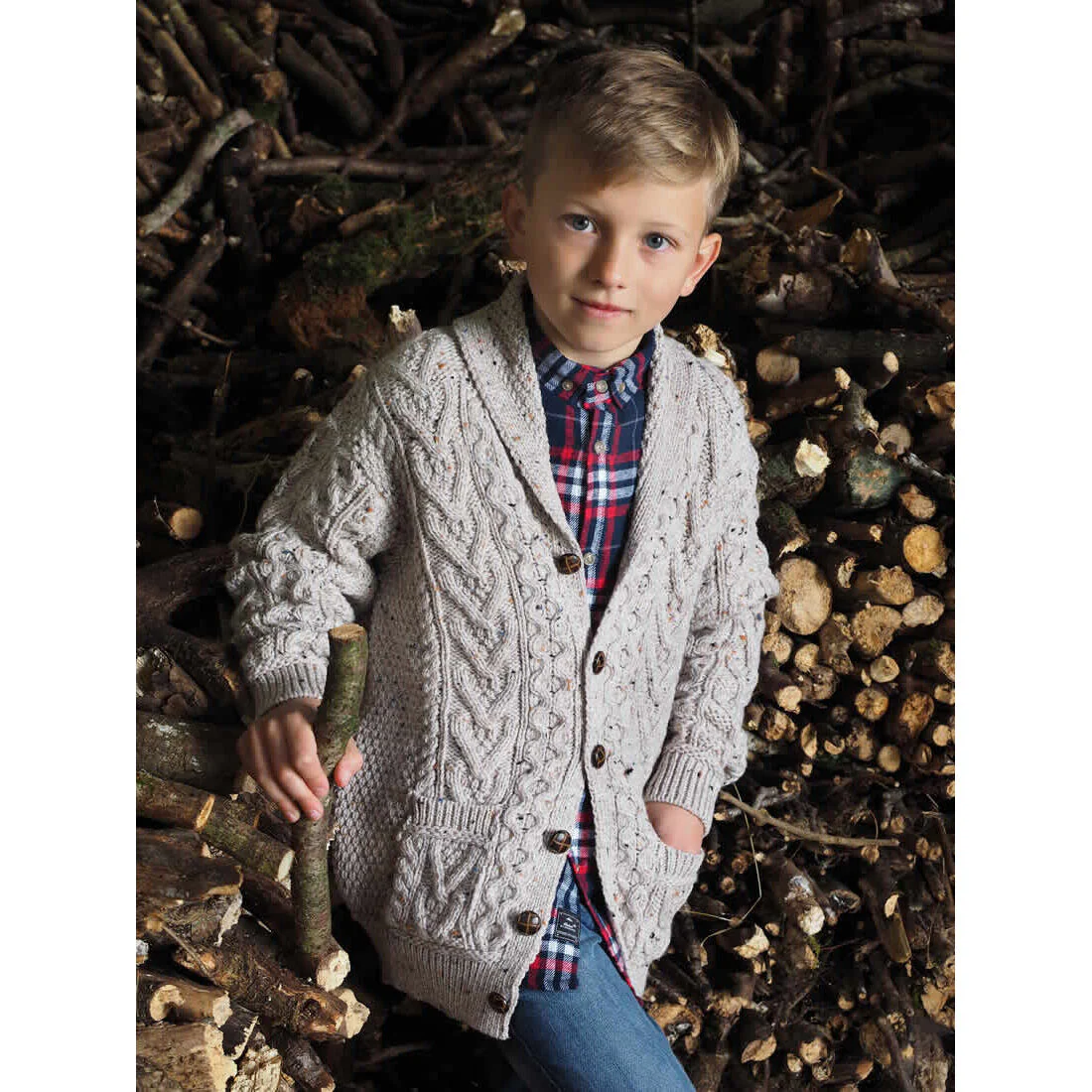 Childrens Merino Wool Oatmeal Cardigan - Image 7