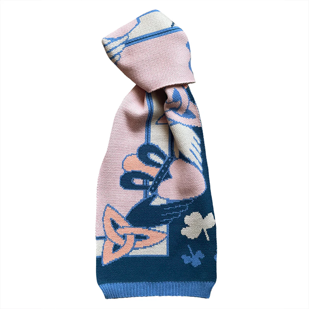 Claddagh Blue and Salmon Knit Scarf - Image 6