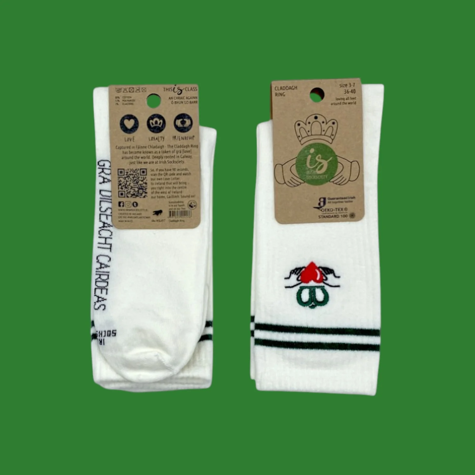 Claddagh Embroidered White Socks - Image 3