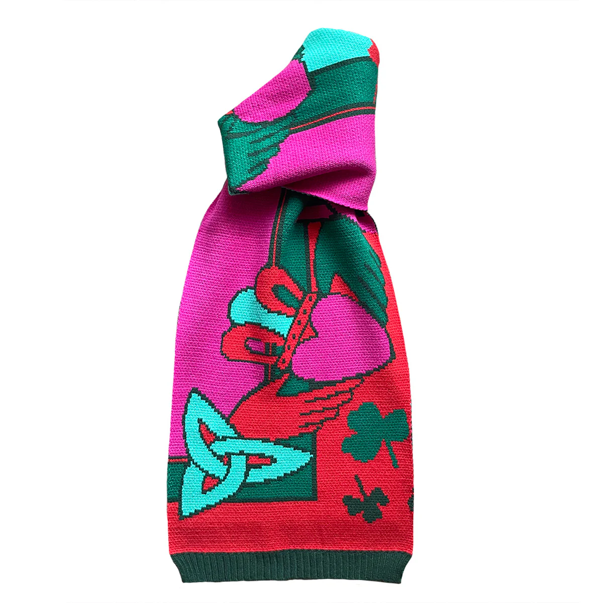 Claddagh Pink Green and Red Knit Scarf - Image 6