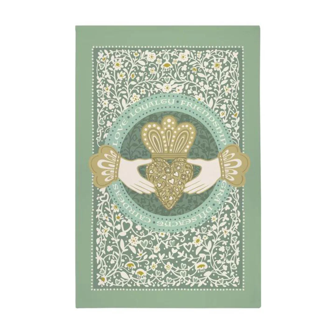 Claddagh Ring Cotton Green Tea Towel