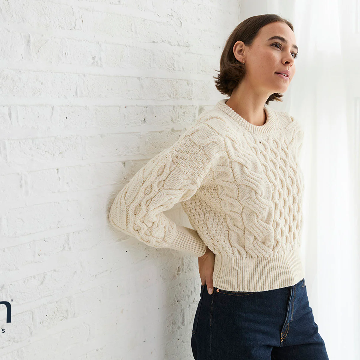 Crop Beige Cable Jumper - Image 2