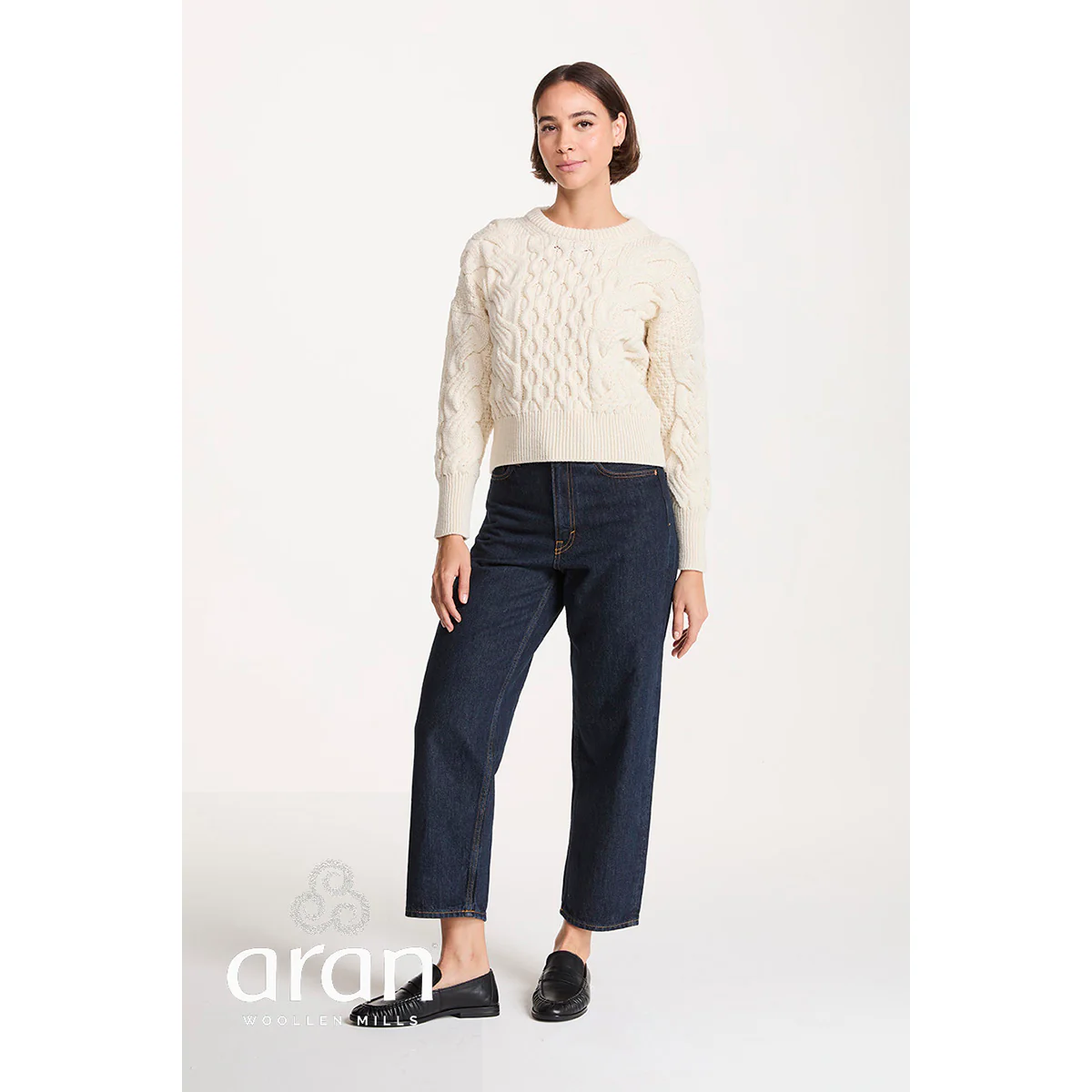 Crop Beige Cable Jumper - Image 3