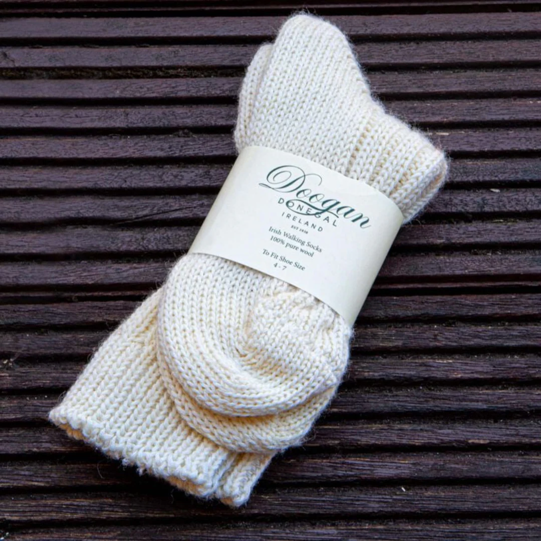 Doogan Donegal 100% Pure Wool Irish Walking Socks Natural - Image 3