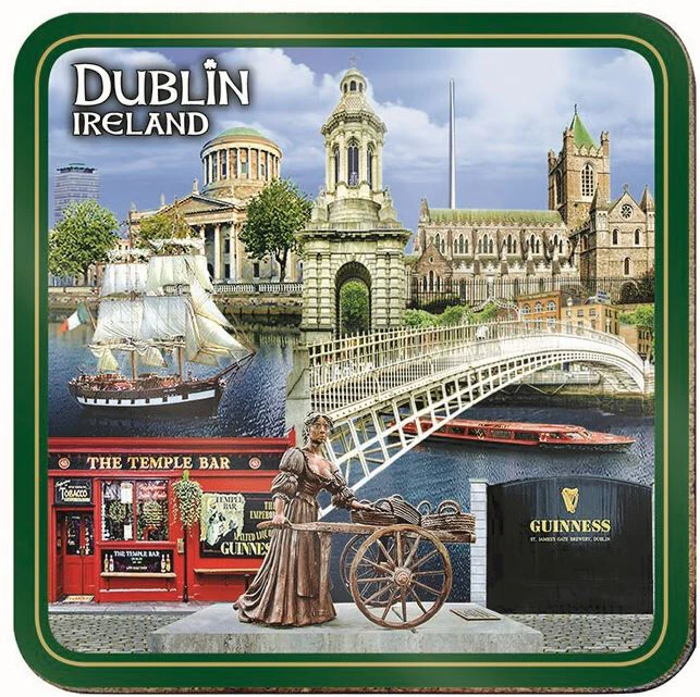 Dublin Ireland Loose Coaster Montage With Molly Malone Ha'penny Bridge