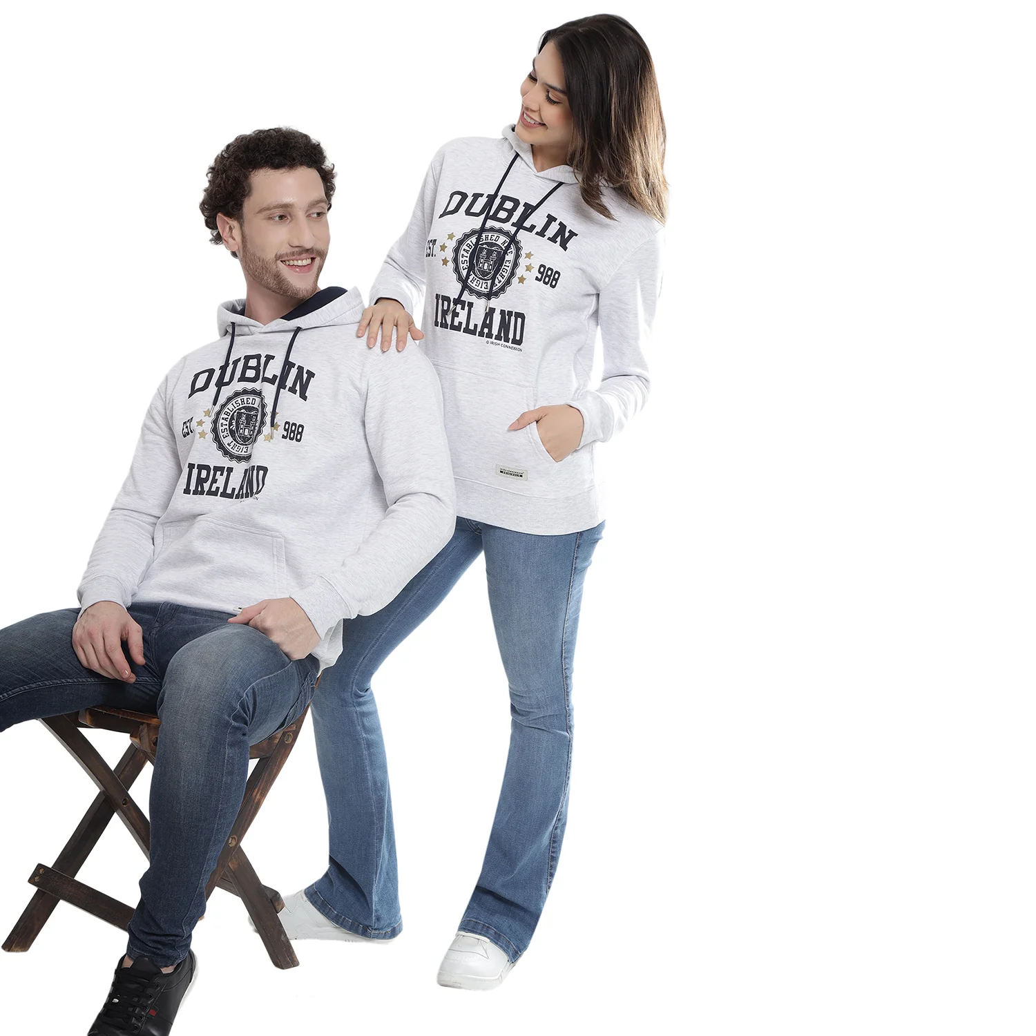 Dublin Stamp Stars Ash Grey Unisex Hoodie - Image 4