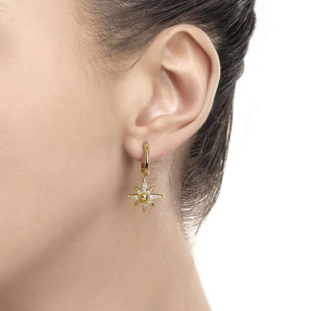 Gold Plated Amy Huberman Newbridge Silverware Star Earrings With Clear Cubic Zirconia - Image 2