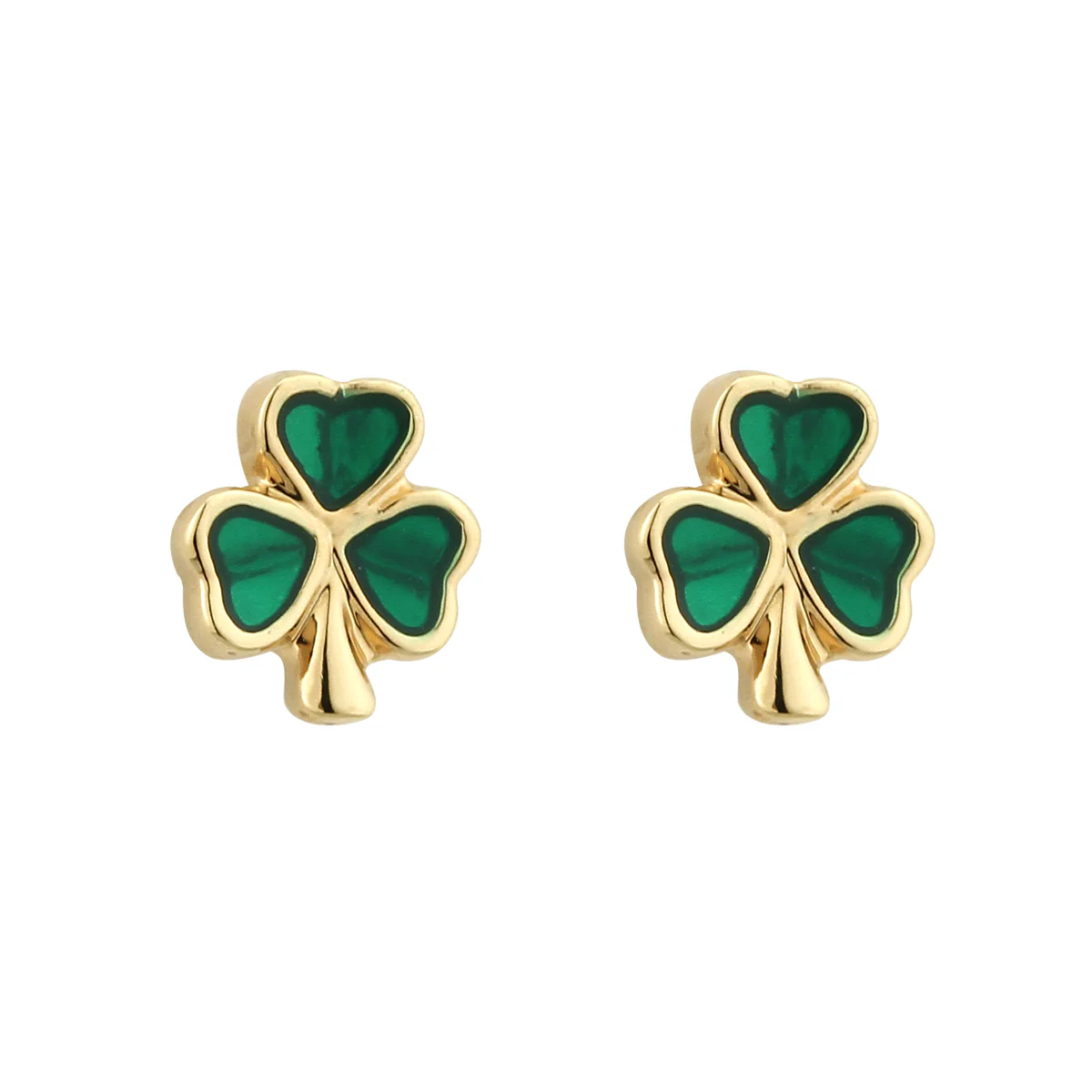 Gold Plated Emerald Green Shamrock Stud Earrings