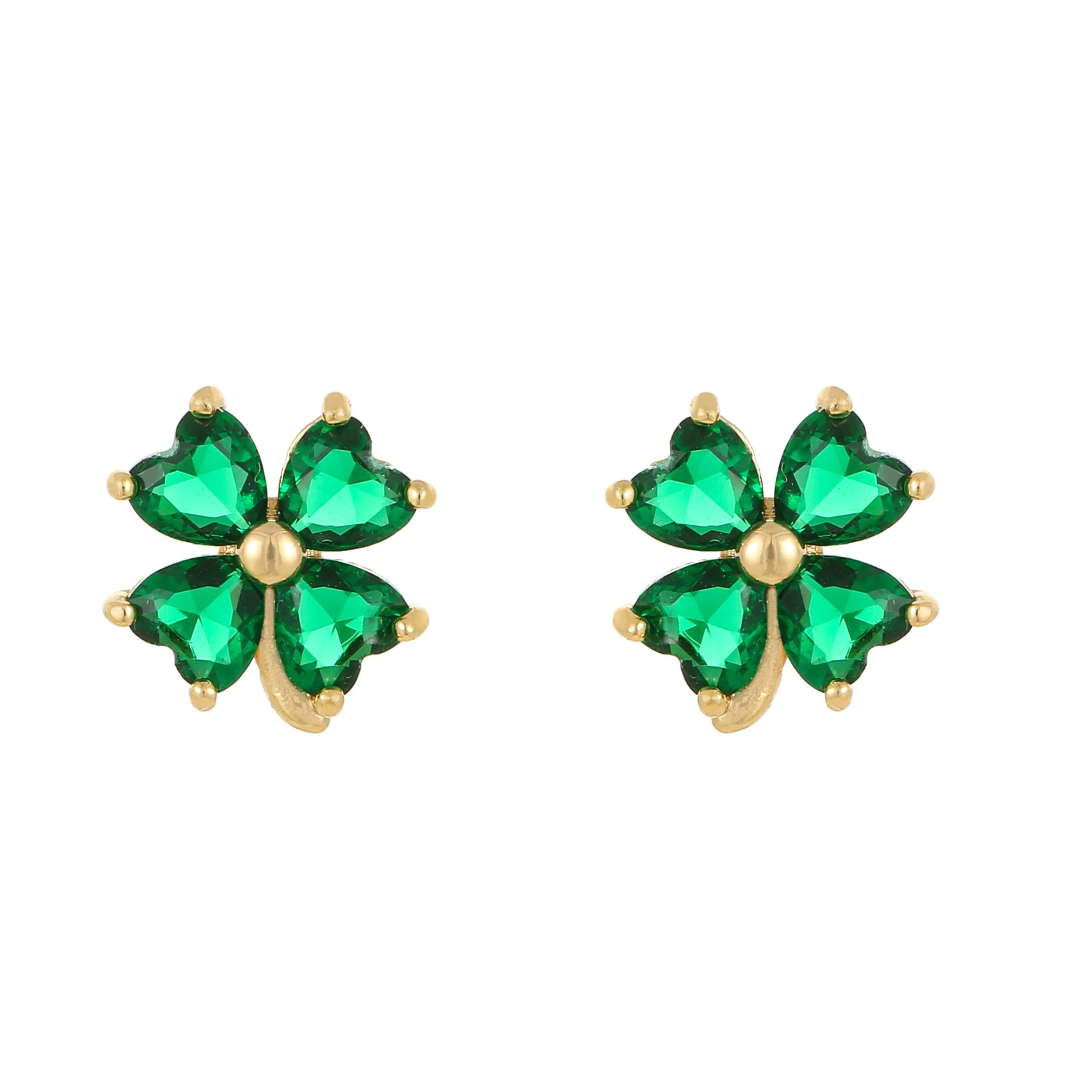 Gold Plated Four Stone Clover Stud Earrings