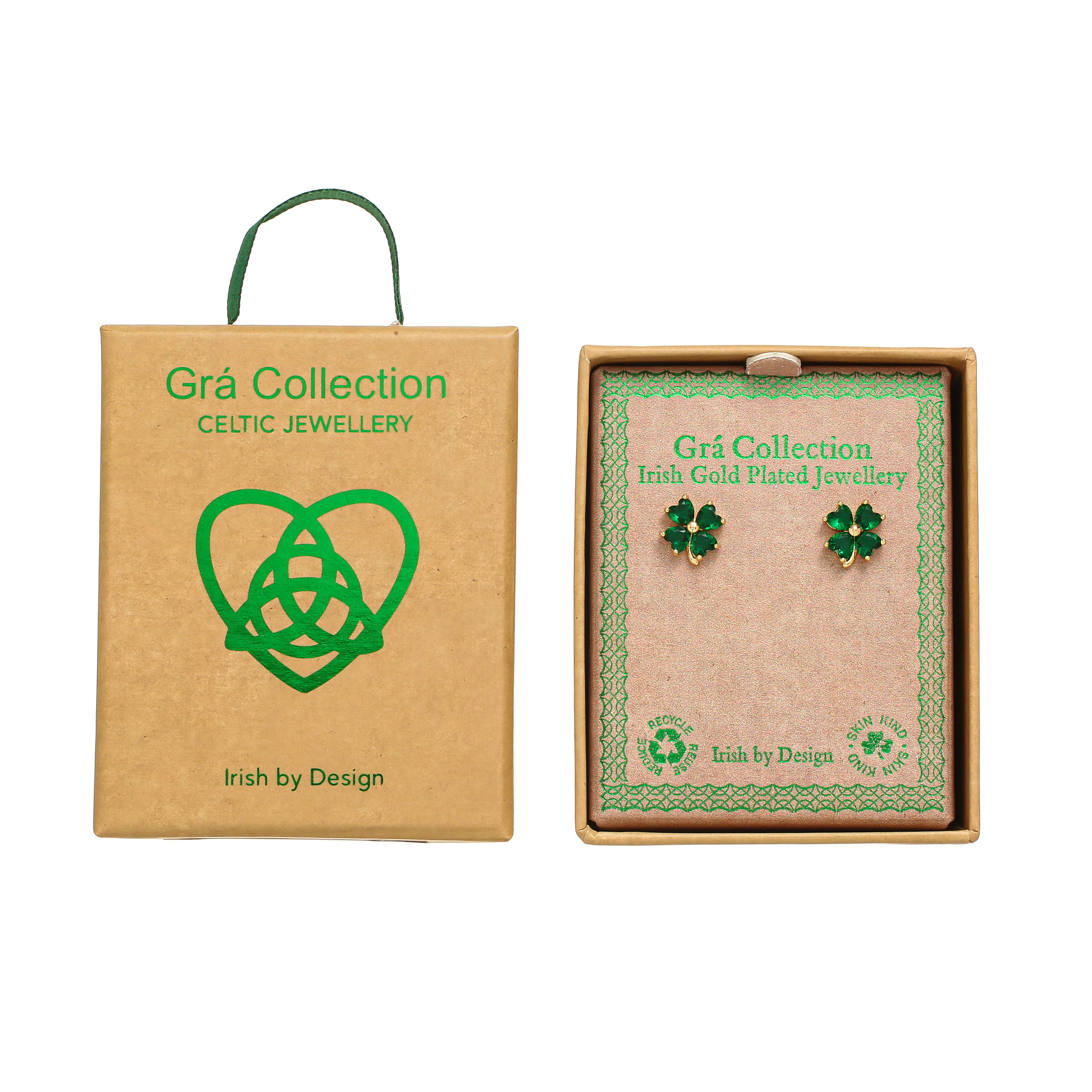 Gold Plated Four Stone Clover Stud Earrings - Image 3