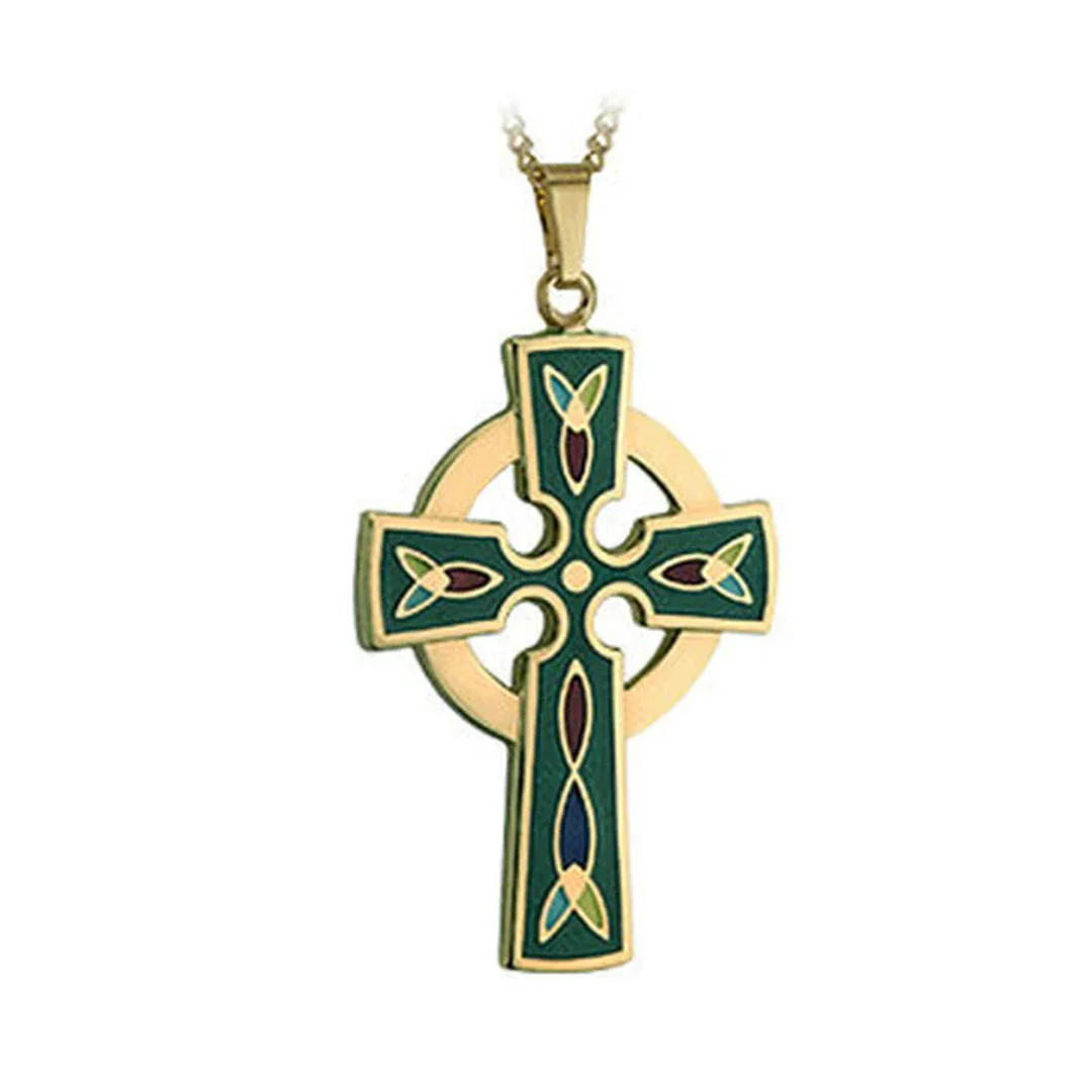 Gold Plated Green Celtic Cross