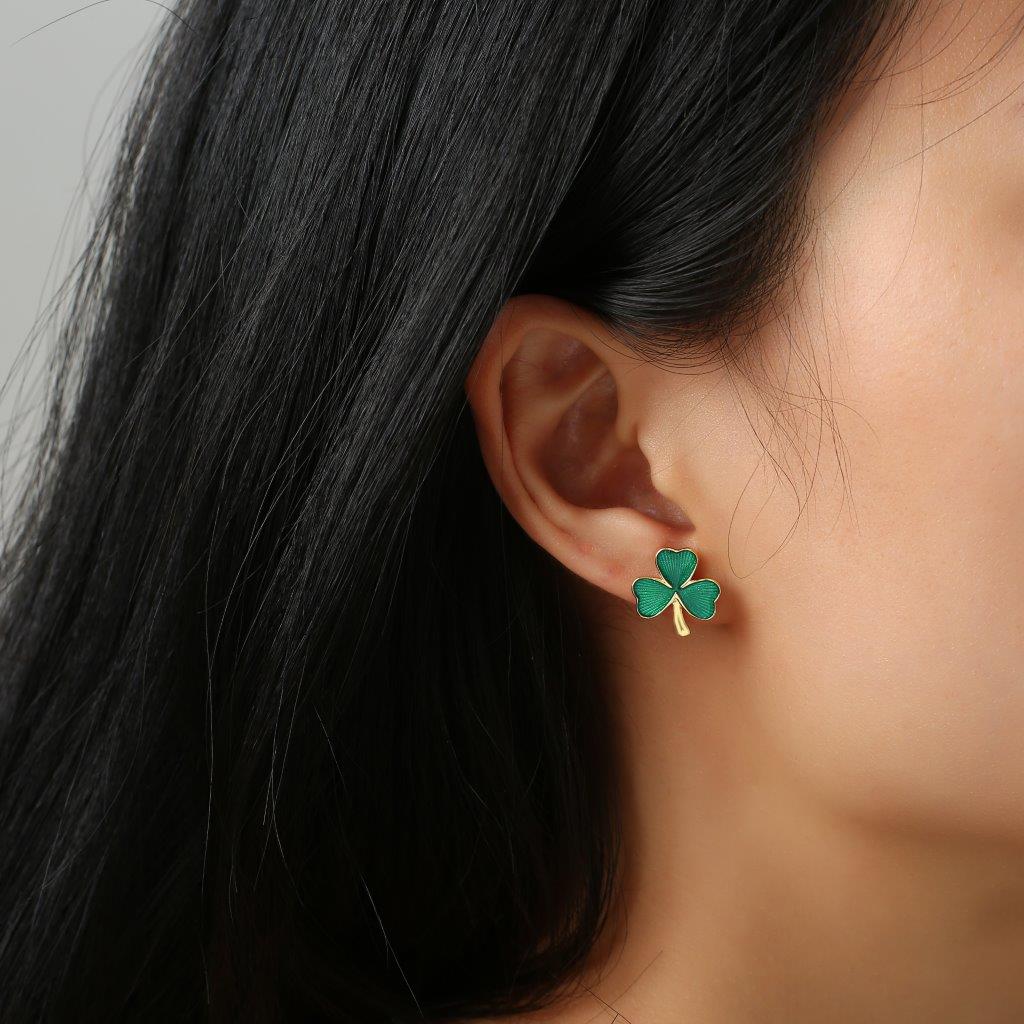 Gold Vermeil Green Shamrock Earrings - Image 2