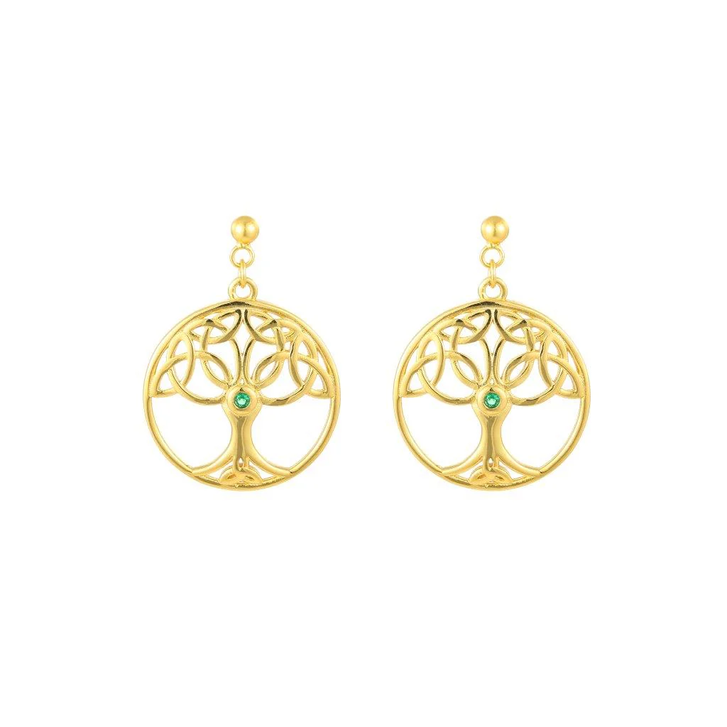 Gold Vermeil Tree Of Life Drop Earrings