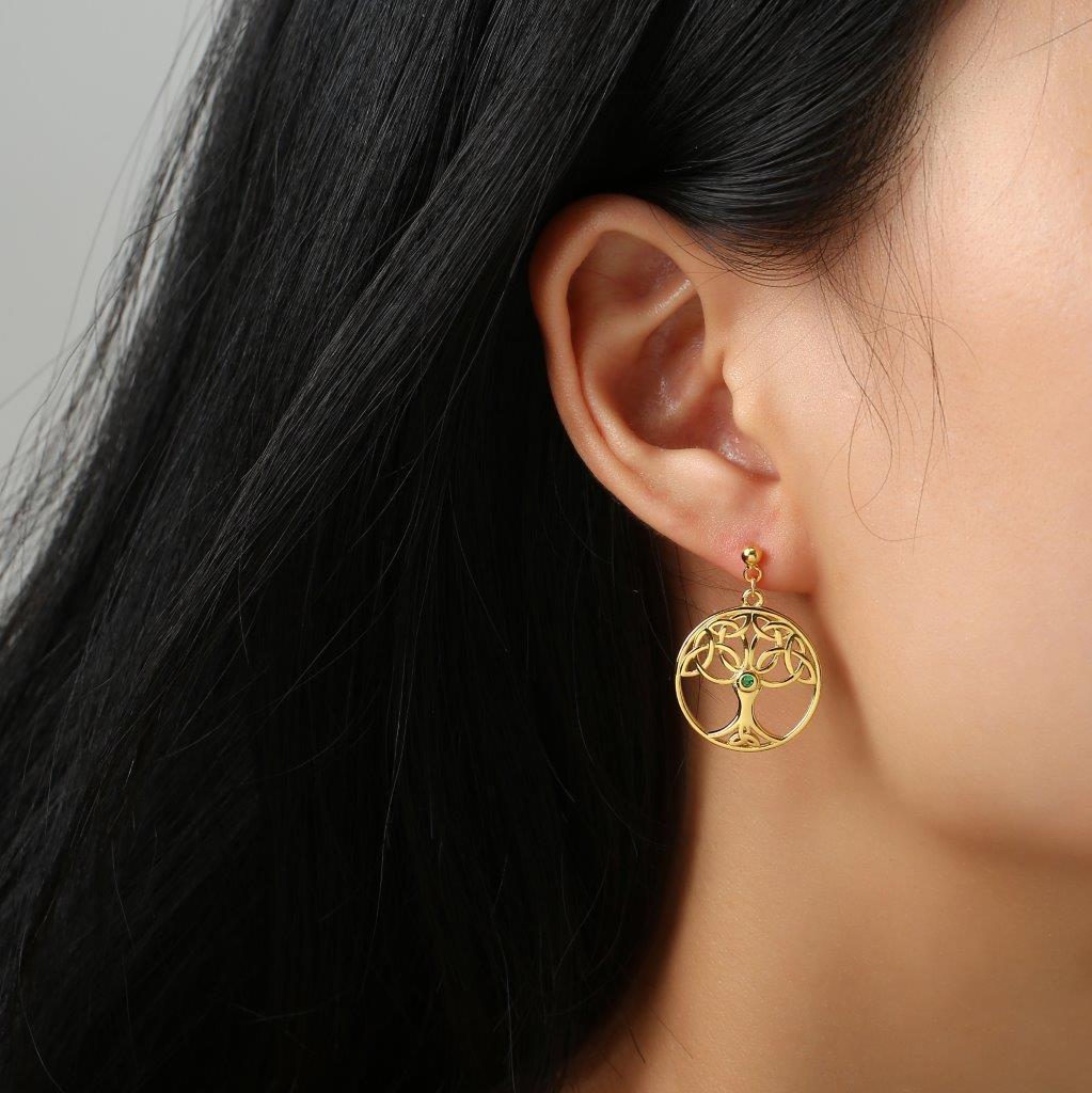 Gold Vermeil Tree Of Life Drop Earrings - Image 2