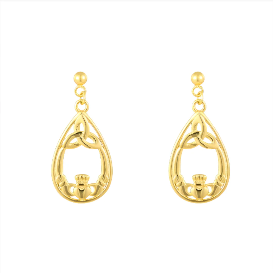Gold Vermeil Trinity & Claddagh Drop Earrings