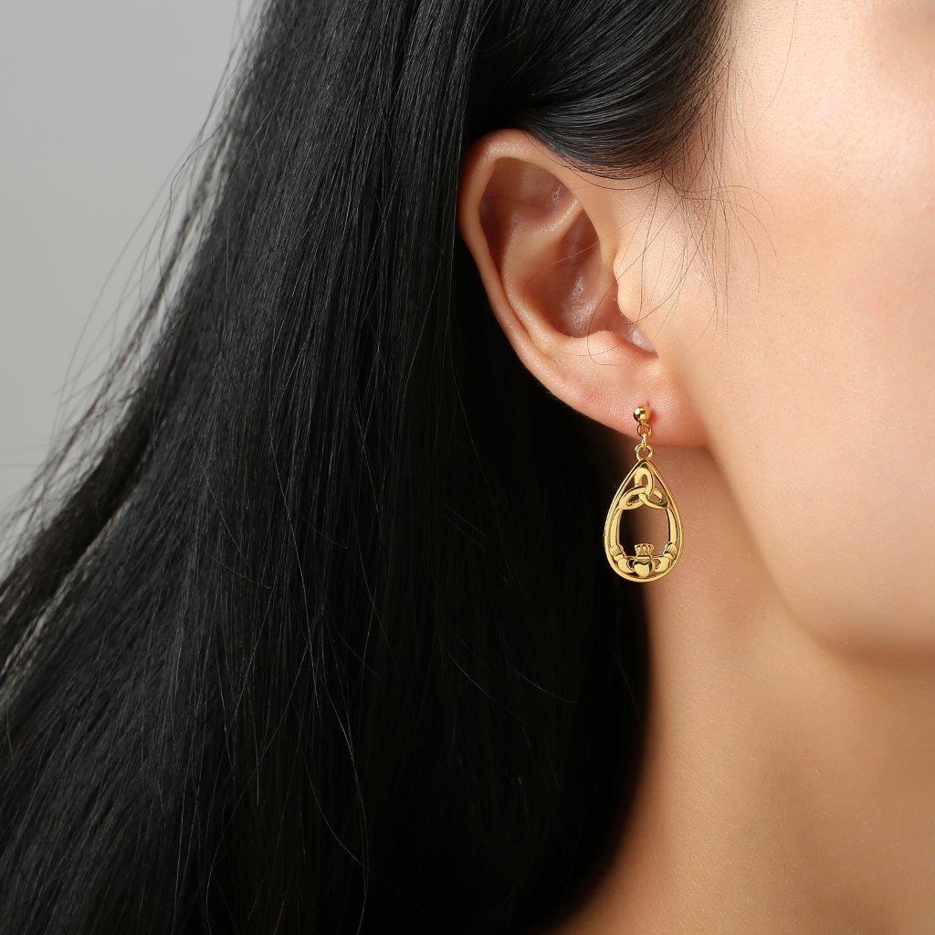 Gold Vermeil Trinity & Claddagh Drop Earrings - Image 2