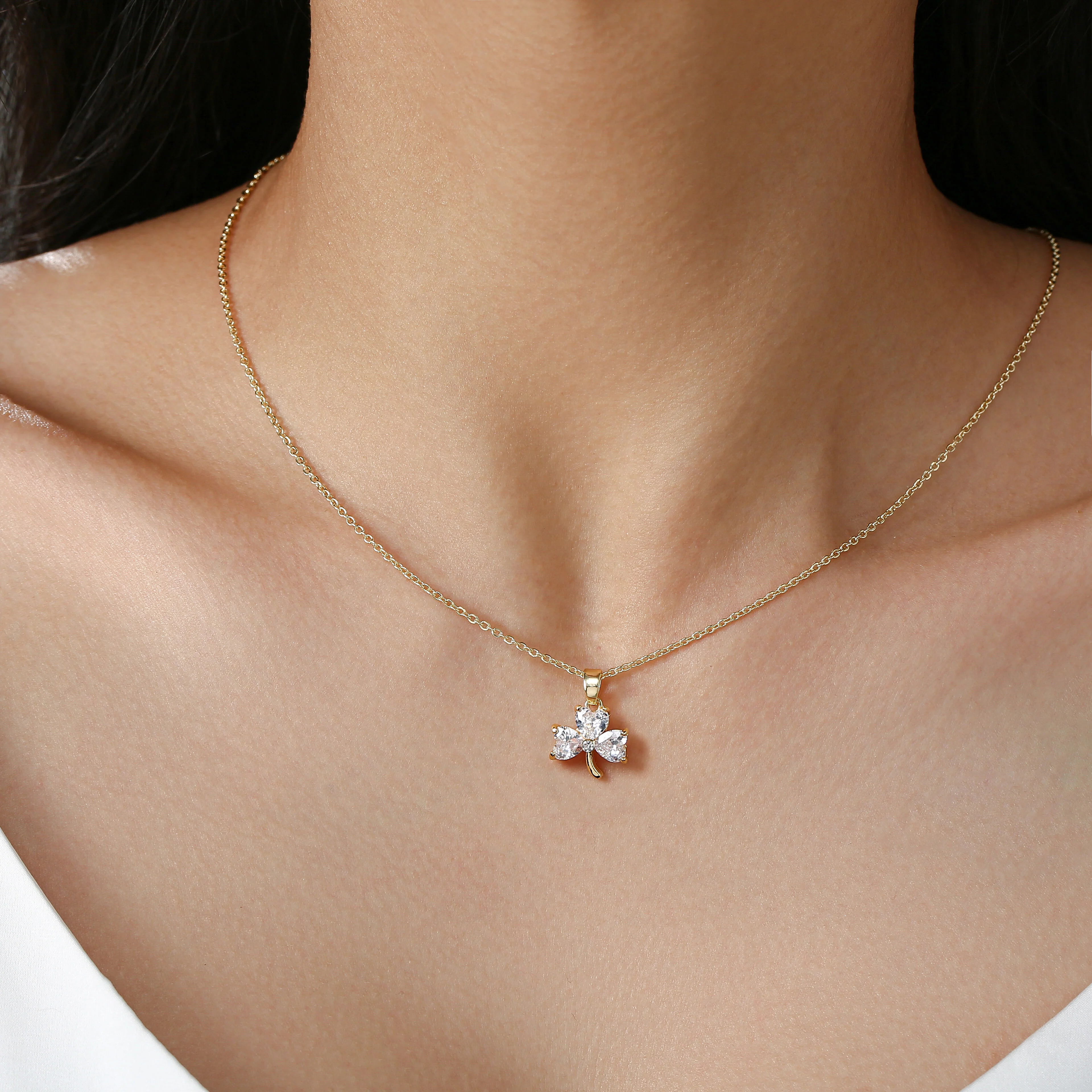 Grá Collection Gold Plated Shamrock With 3 Cubic Zirconia Stones Necklace - Image 2