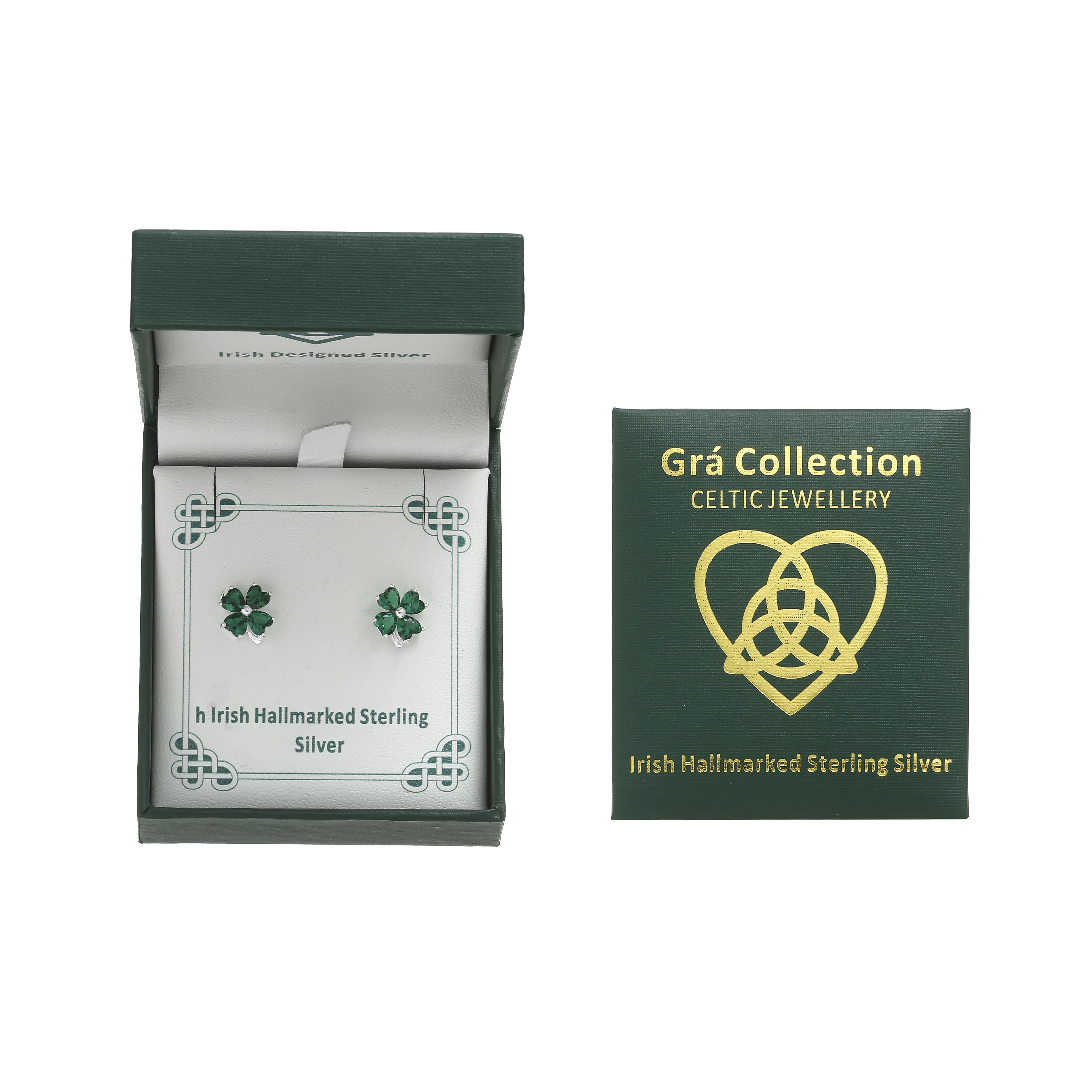 Grá Collection Green Stone Clover Earring Sterling Silver - Image 3