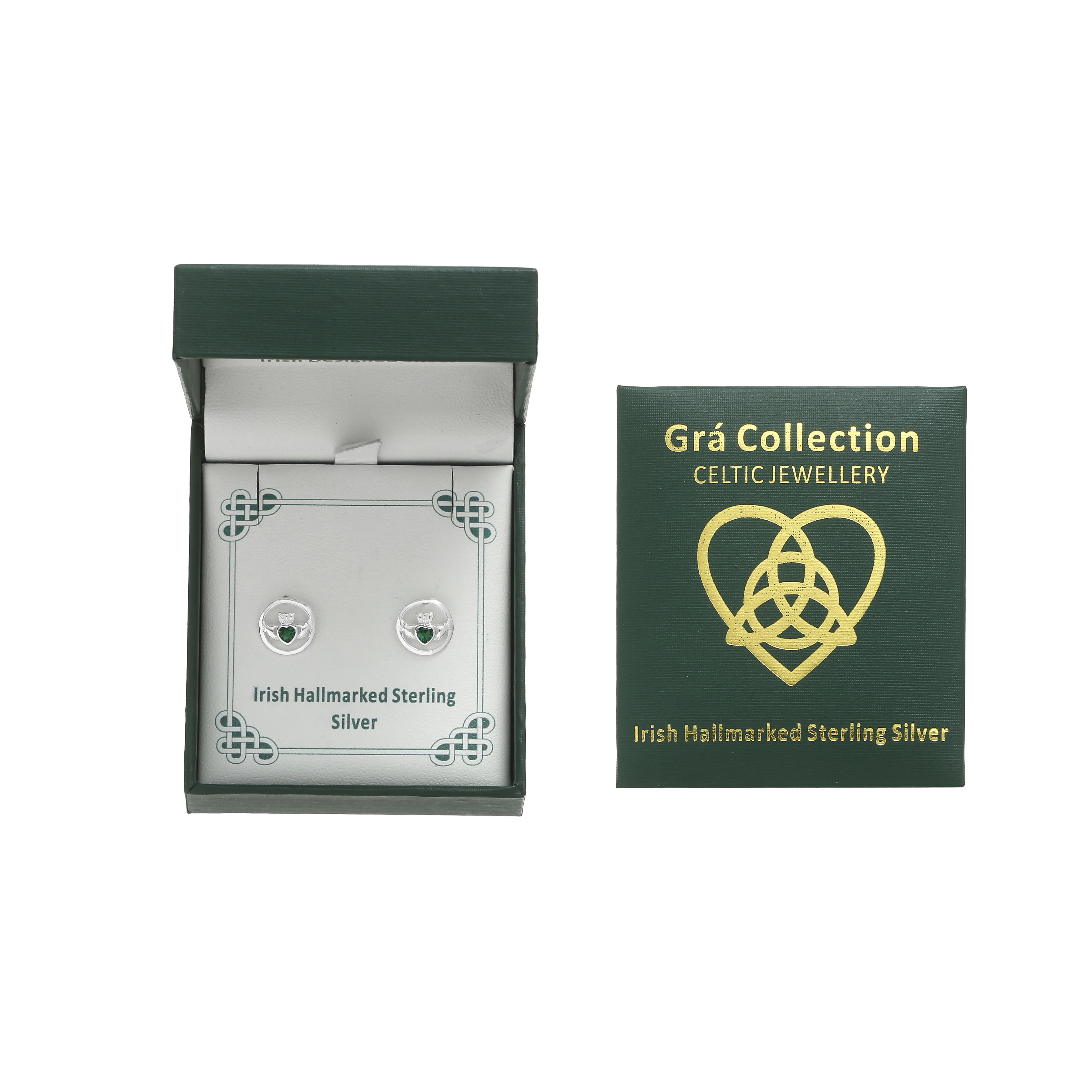 Grá Collection Round Claddagh With Stone Earrings Sterling Silver - Image 3