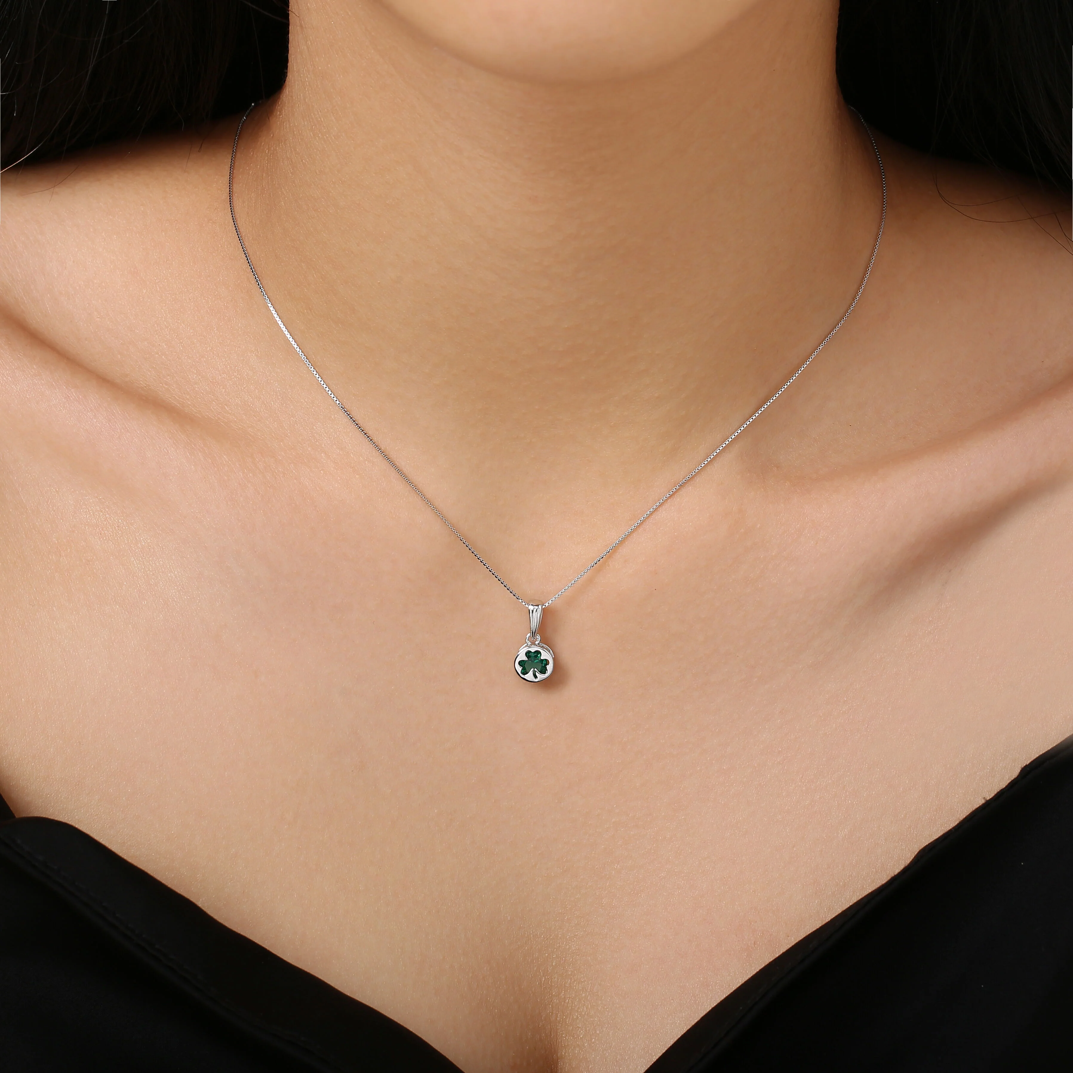 Grá Collection Shamrock Stud With Green Stone Necklace Sterling Silver - Image 2