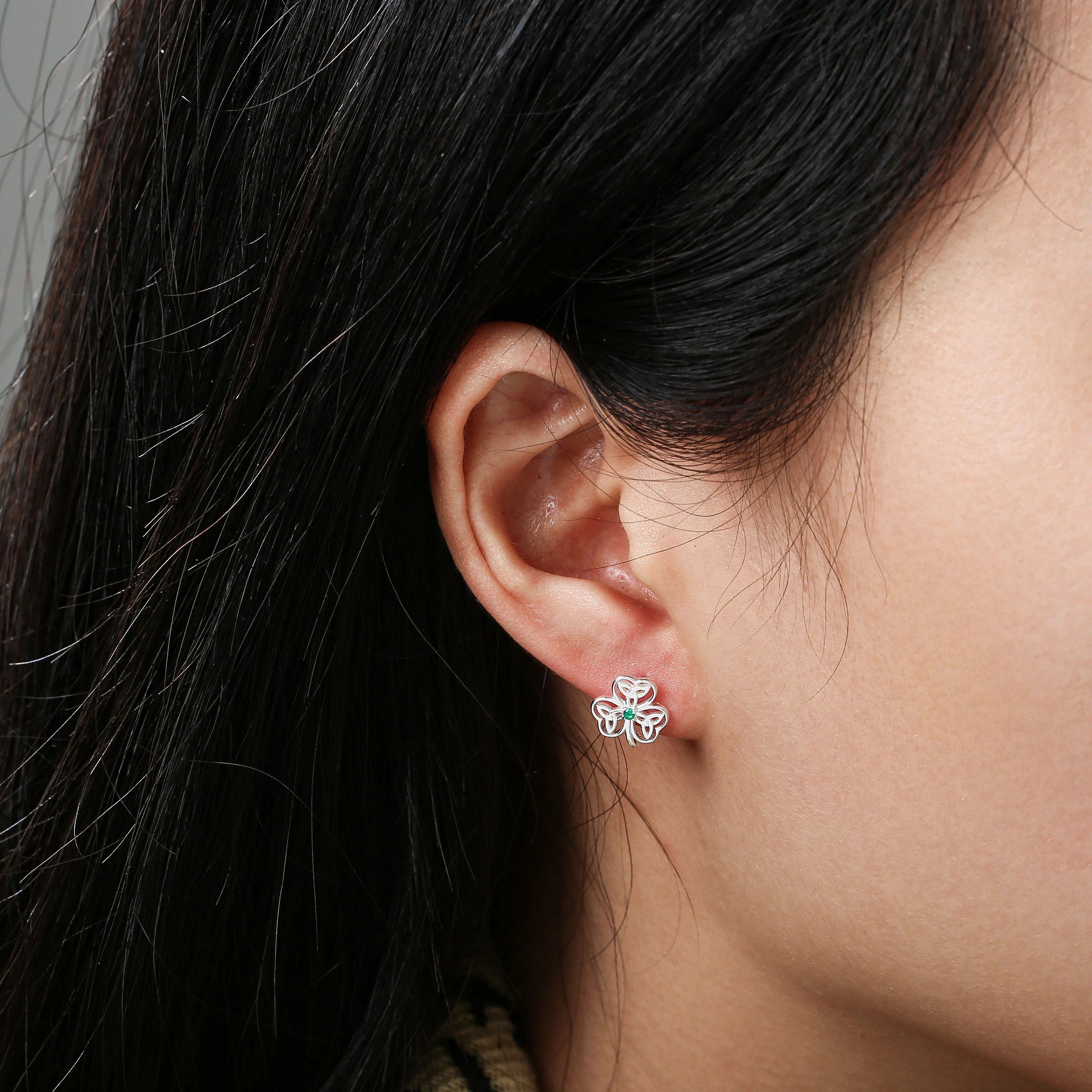 Grá Collection Shamrock Trinity Earrings Sterling Silver - Image 2