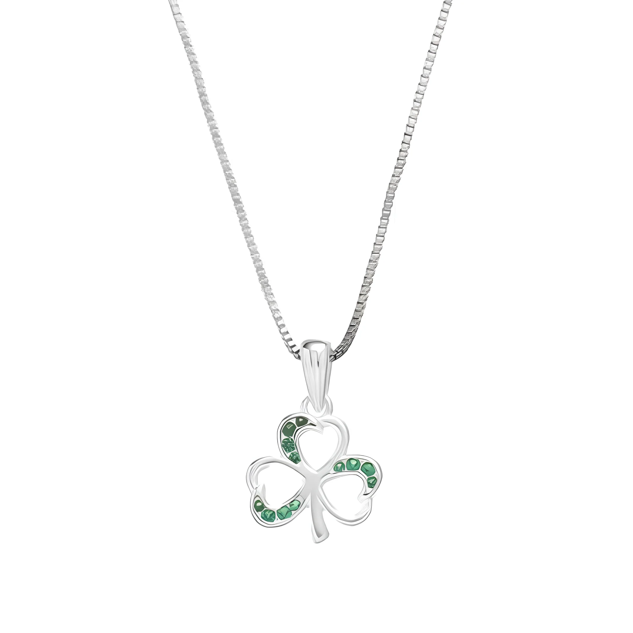 Grá Collection Shamrock With Green Stone Necklace Sterling Silver