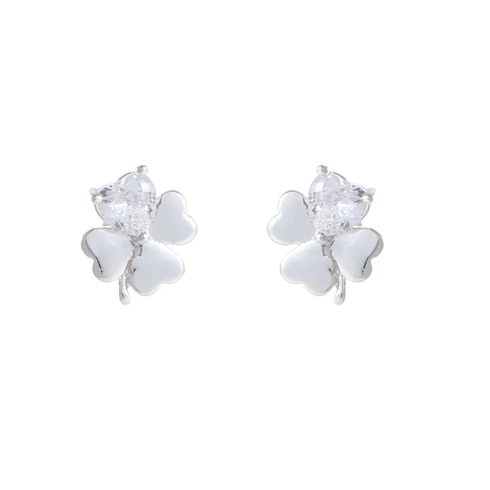 Grá Collection Silver Plated 1 Clear Cubic Zirconia Stones Clover Earrings