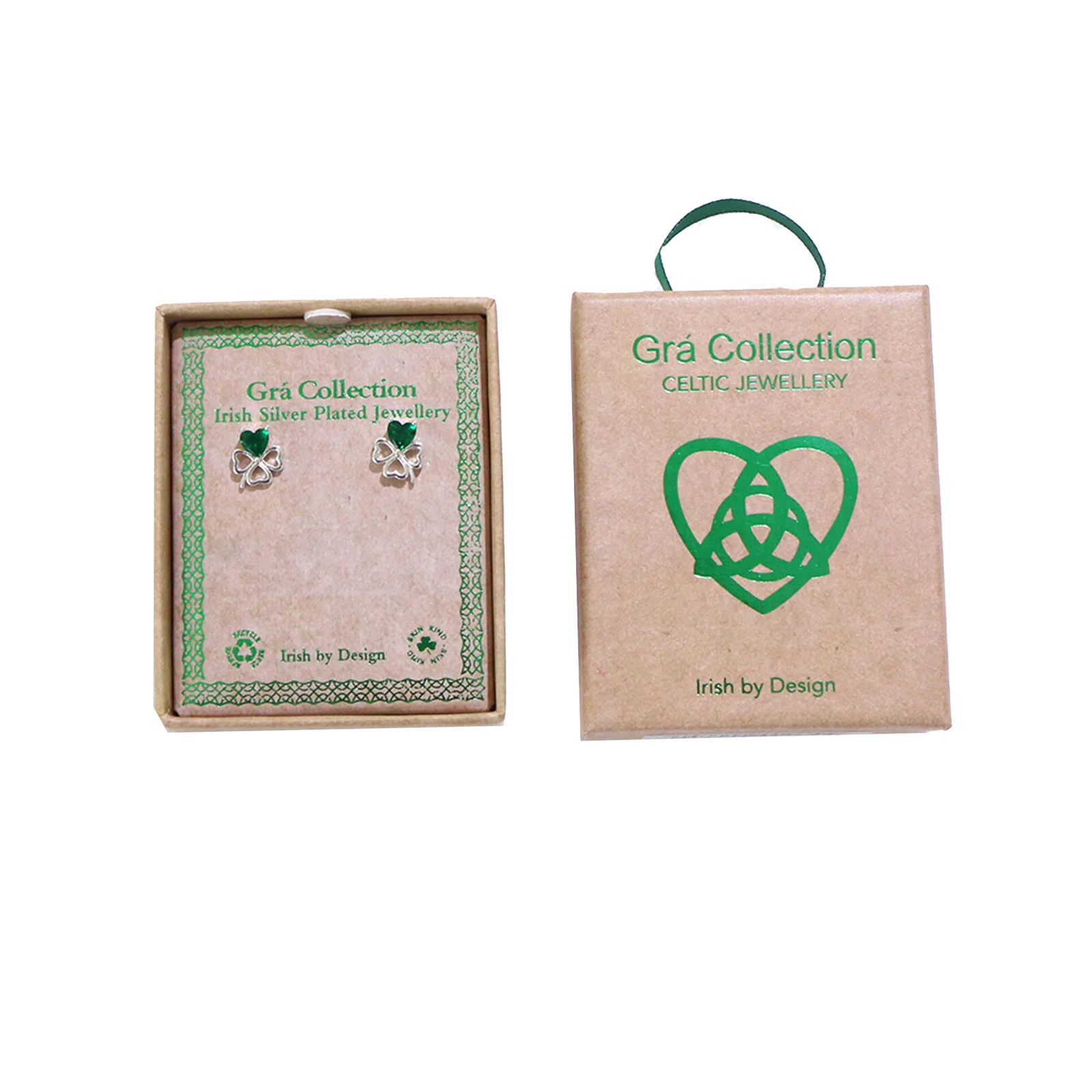 Grá Collection Silver Plated 1 Green Cubic Zirconia Stone Clover Earrings