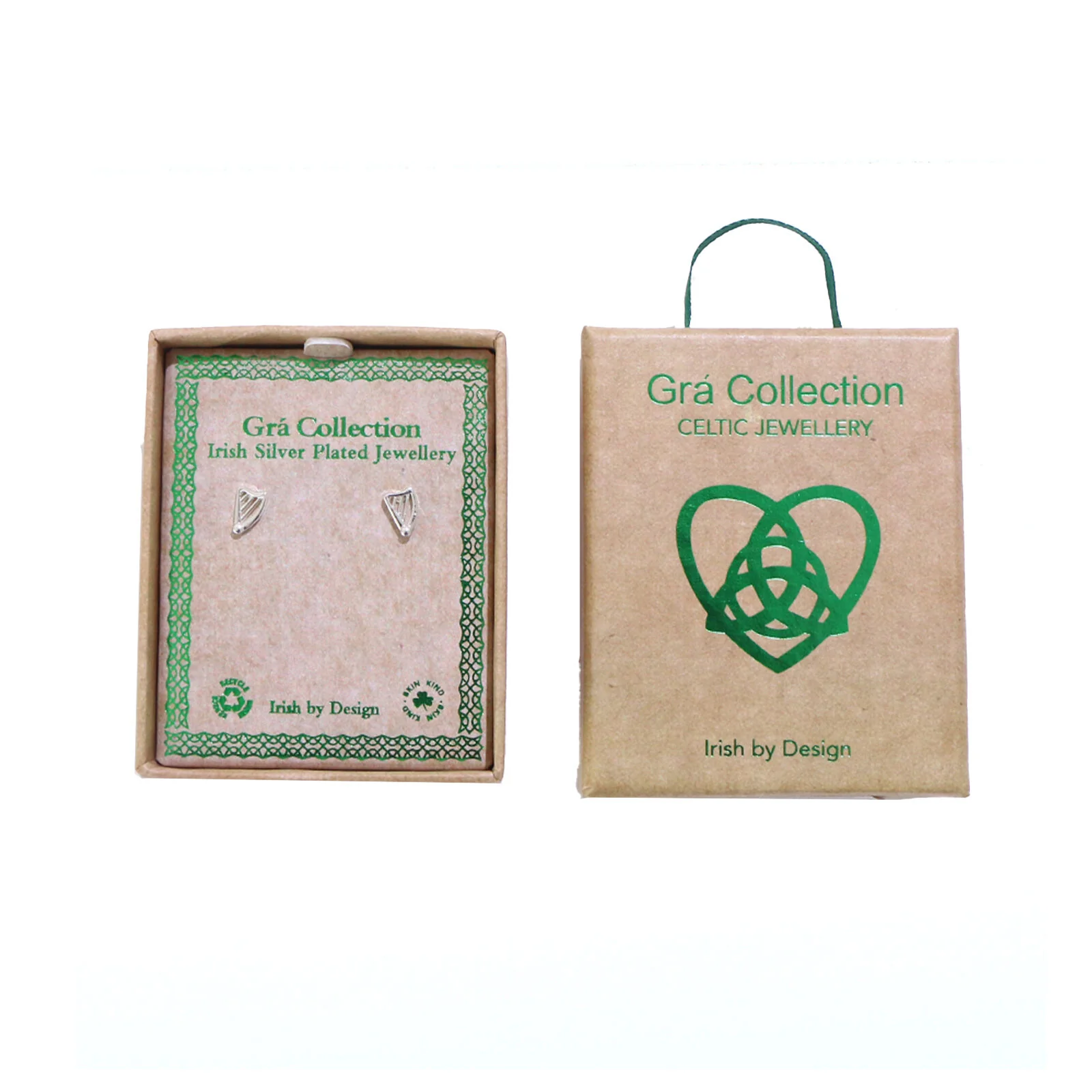 Grá Collection Silver Plated Celtic Harp Earrings - Image 3