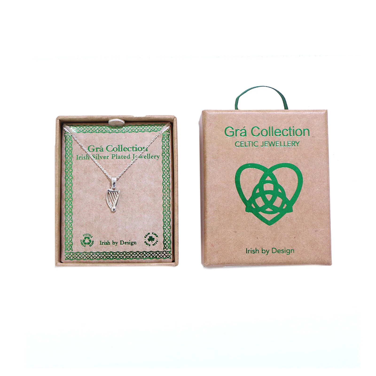 Grá Collection Silver Plated Celtic Harp Necklace - Image 3