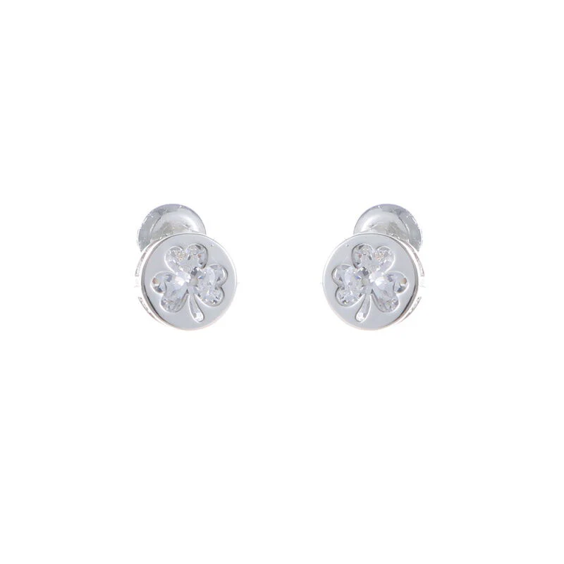 Grá Collection Silver Plated Cubic Zirconia Clover Design In Circle Earrings - Image 2