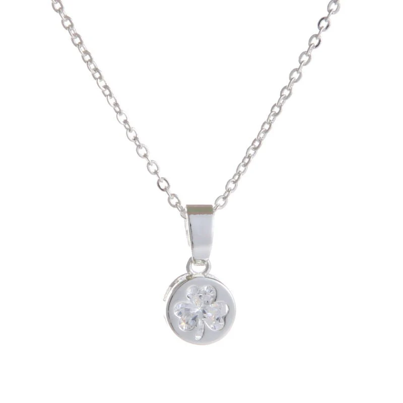 Grá Collection Silver Plated Cubic Zirconia Clover Design In Circle Necklace