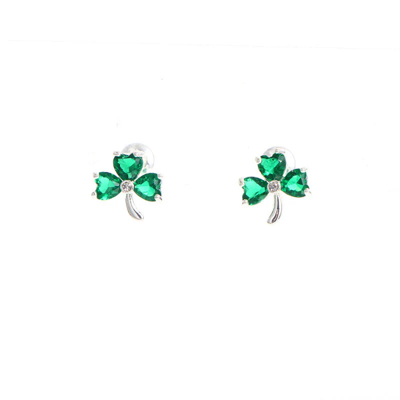 Grá Collection Silver Plated Shamrock With 3 Green Cubic Zirconia Stones Earrings - Image 2